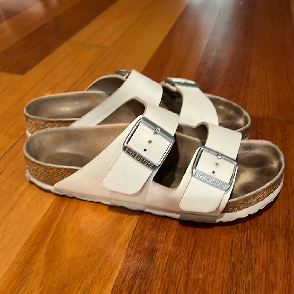 White Birkenstock sandals